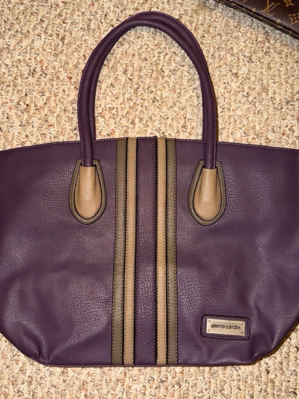 Pierre Cardin Purple Tote with Tan Stripe Accents